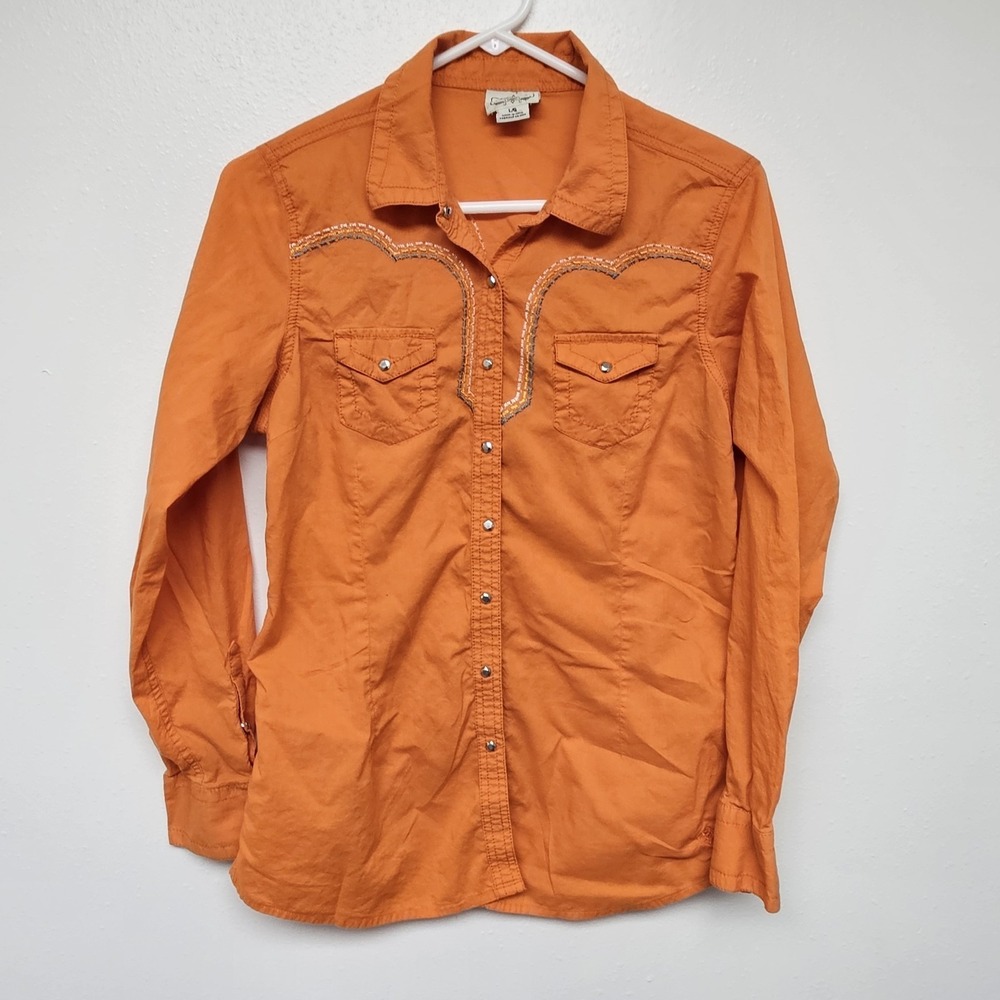 Ariat Skylar Western Shirt Womens L Orange Fitted Peril Snap Embroidered Studded